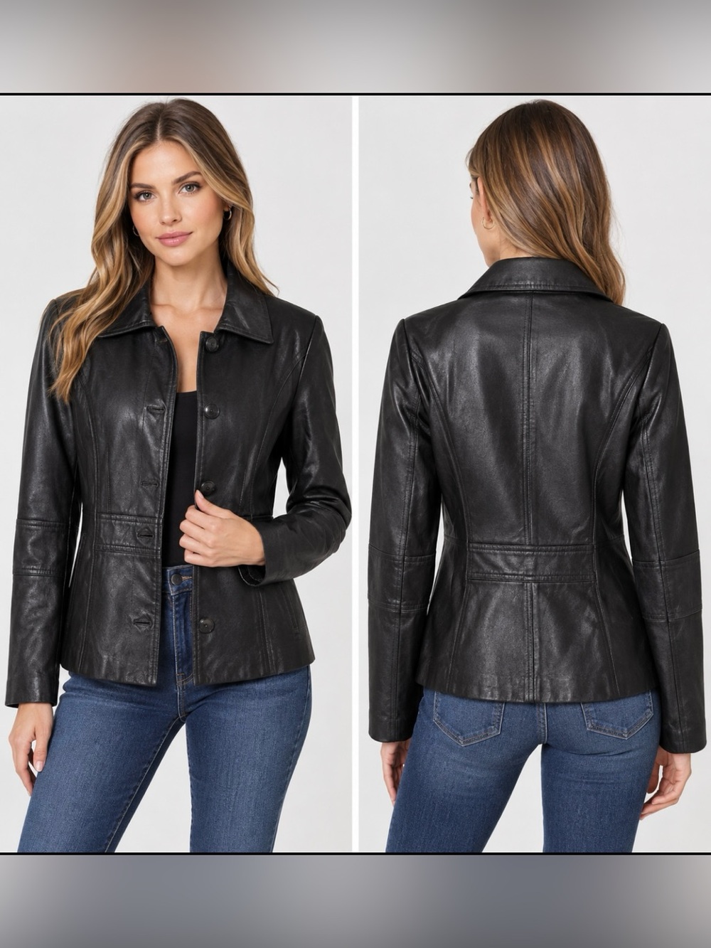 Jones New York Women's Black Leather Button-Front Jacket